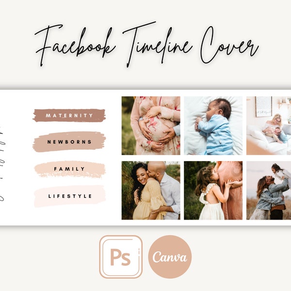 Facebook Timeline Cover Template for Photographers | Edit in CANVA or Photoshop, Facebook Cover Photo, Facebook Header, Facebook Banner
