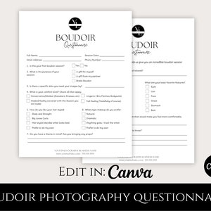Boudoir Photography Questionnaire Template | Boudoir Questionnaire, Editable Boudoir Questionnaire in CANVA, Photographer Business Forms