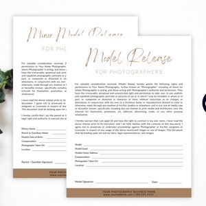 Model Release Form for Photography, Minor Model Release Form, Editable in CANVA, Photography Marketing Template, Photography Model Release