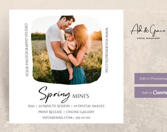 Spring Mini Session Template, Spring Photo Template, Spring Mini Session Template for Photographers,  Edit in CANVA & Photoshop, Spring Mini