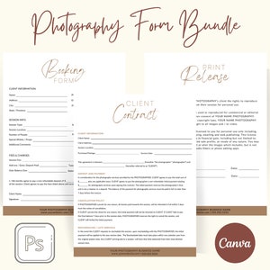Photography Business Forms Bundle | Print release form for Photographers, Print Release, Booking Form, Photo Release, Photography Contract