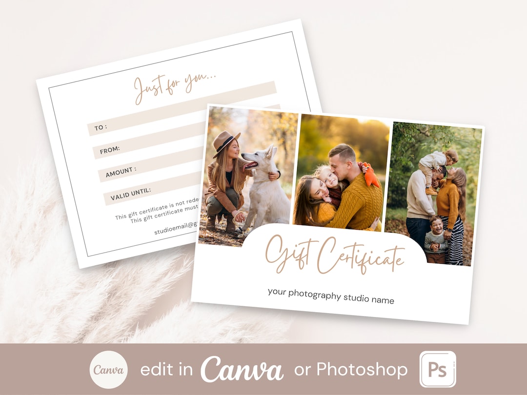 Photographer Gift Voucher Template, Editable Gift Card, Edit in Canva