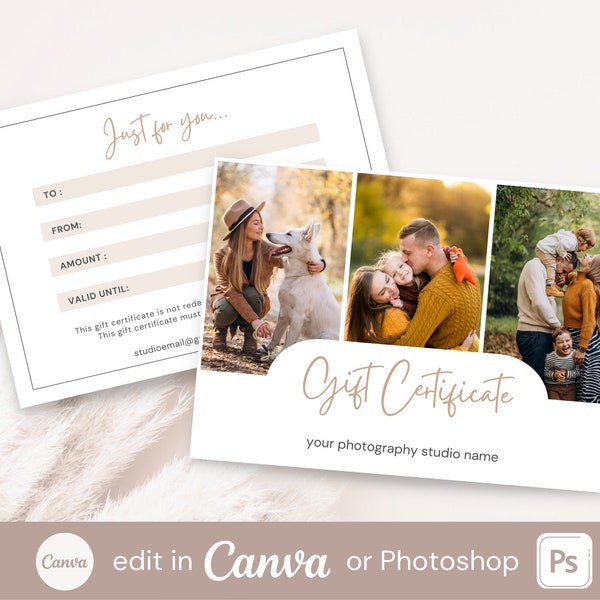 Photographer Gift Voucher Template, Editable Gift Card, Edit in Canva or Photoshop, Photography Gift Voucher, Photo session Gift Certificate