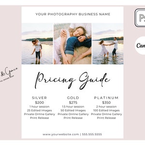 Photography Pricing Guide | Editable in CANVA and Photoshop, Pricing Guide for Photographers, Photo Price List, Single Page Pricing Guide