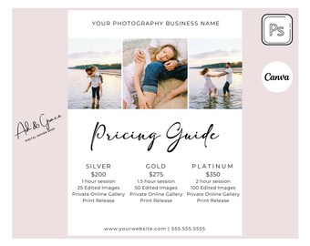 Przewodnik po cenach fotografii | Edytowalny w CANVA i Photoshop, Przewodnik po cenach dla fotografów, Cennik zdjęć, Przewodnik po cenach na jednej stronie