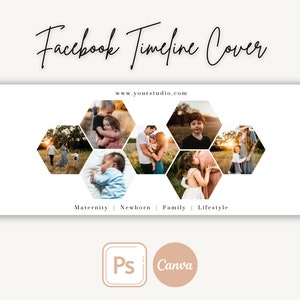 Facebook Timeline Cover Template for Photographers | Edit in CANVA or Photoshop, Facebook Cover Photo, Facebook Header, Facebook Banner