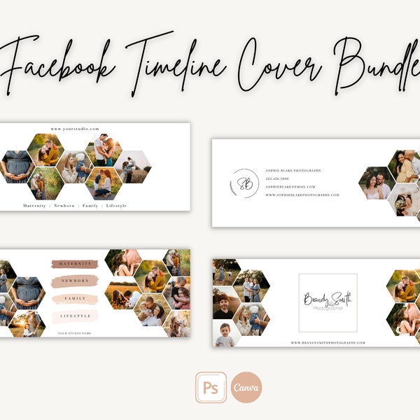 Facebook Timeline Cover Templates for Photographers | 4 Facebook Timeline Cover Templates, Edit in CANVA or Photoshop, Facebook Cover Photo