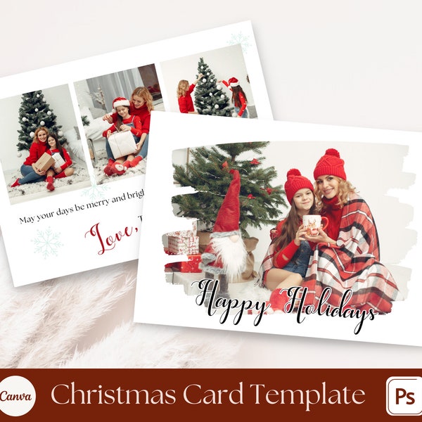 Christmas Card Template for Photographers, Holiday Card Templates, Christmas Photo Card Template for Photoshop or Canva, 7x5 Photo Card