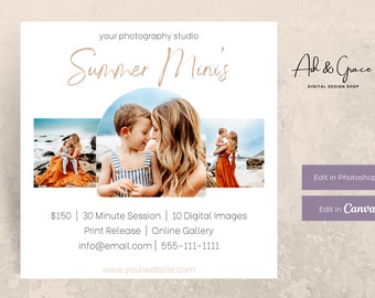 Summer Mini Session Template, Summer Photo Template, Summer Mini Session Template for Photographers,  Edit in CANVA & Photoshop