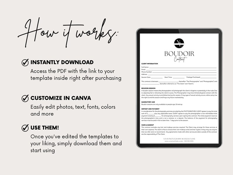 Boudoir Photography Client Contract, Boudoir Client Agreement, Session ...