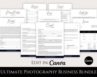 Fotografie Business Forms Bundle | Fotografievertrag, Einverständniserklärung, Fotofreigabeformular, Buchungsformular, Fotografierechnung
