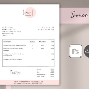 Invoice Template | Photography Invoice, Printable Invoice, Photography Invoice Template, Business Invoice, Invoice Photography Template