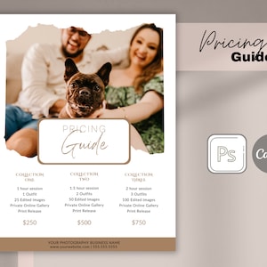 Photography Pricing Template | Editable in CANVA and Photoshop, Pricing Guide for Photographers, Photo Price List, Single Page Pricing Guide