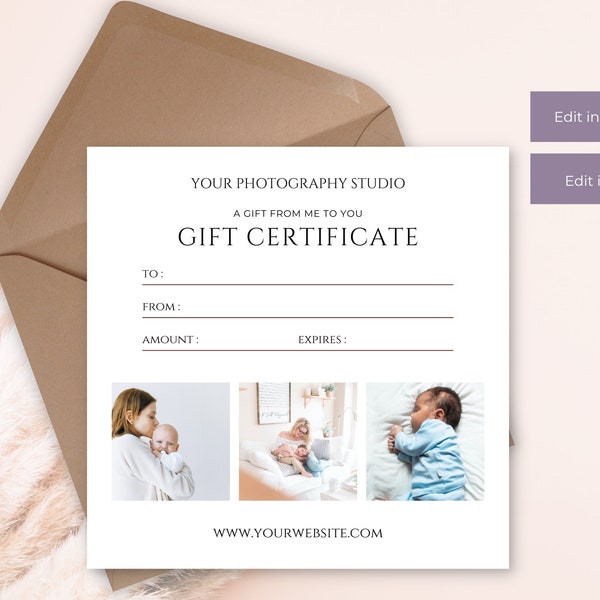 Photographer Gift Certificate Template, Editable Gift Card, Edit in Canva or Photoshop, Photography Gift Voucher, Photo session Gift Voucher