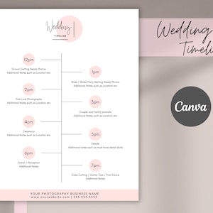 Wedding Day Timeline Template | Timeline Template, Wedding Photographer Timeline, Wedding Schedule Template, Event Timeline, Edit in CANVA