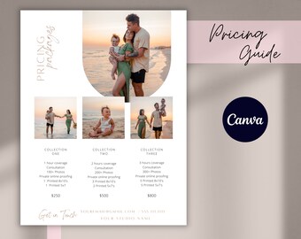 Plantilla de precios de fotógrafos / Guía de precios de fotografías, editable en CANVA, Guía de precios para fotógrafos, Lista de precios de fotografías