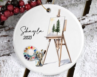 Artist Ornament Girl, Artist Gifts for Women, Christmas Ornaments, Tree Decoration, Personalized Artist Ornament Boy, Art Easel for Painting