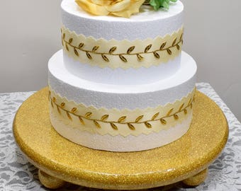 READY TO SHIP*Custom made round gold cake stand*Round, gold glitter cake stand*15 inch cake stand*Wedding decor*Gold Bling Cake Stand*