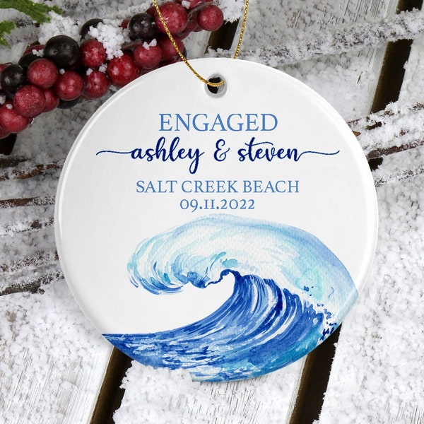 Engaged Ocean Ornament/Engagement Gift/Christmas Ornaments/Bridal Shower Gift/Ocean Decor/Ocean Gifts/Coastal Ornament/Personalized Gifts