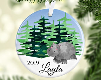 Hippo Christmas Ornament, Hippo Ornament, Hippo Gifts, Personalized Ornament, Name Ornament, Hippopotamus Kids Ornament, Christmas Hippo