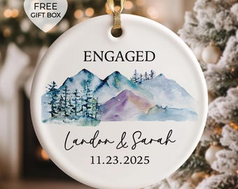 Engaged Mountains Ornament/Engaged Ornament/1st Christmas Ornament/Engagement Gift/Personalized Gift/Mountain Engagement Christmas Ornament