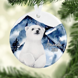 Personalized Polar Bear Ornament/Cute Bear Gift/Christmas Ornaments/Bear Decor for the Christmas Tree/Ice Bear Gifts/Stocking Bear Ornament