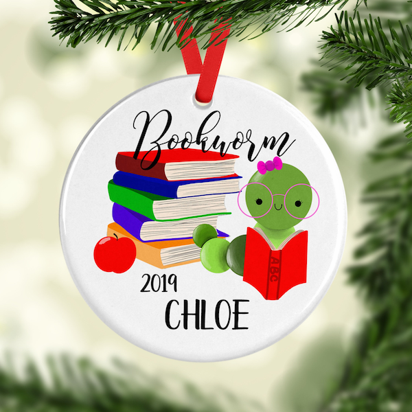 Bookworm Book Ornament/Book Decor for Christmas/Bookworm for Her/Bookworm for Him/Book Lover Gift/Bookworm Gift Idea/Bookish Gift for Kids