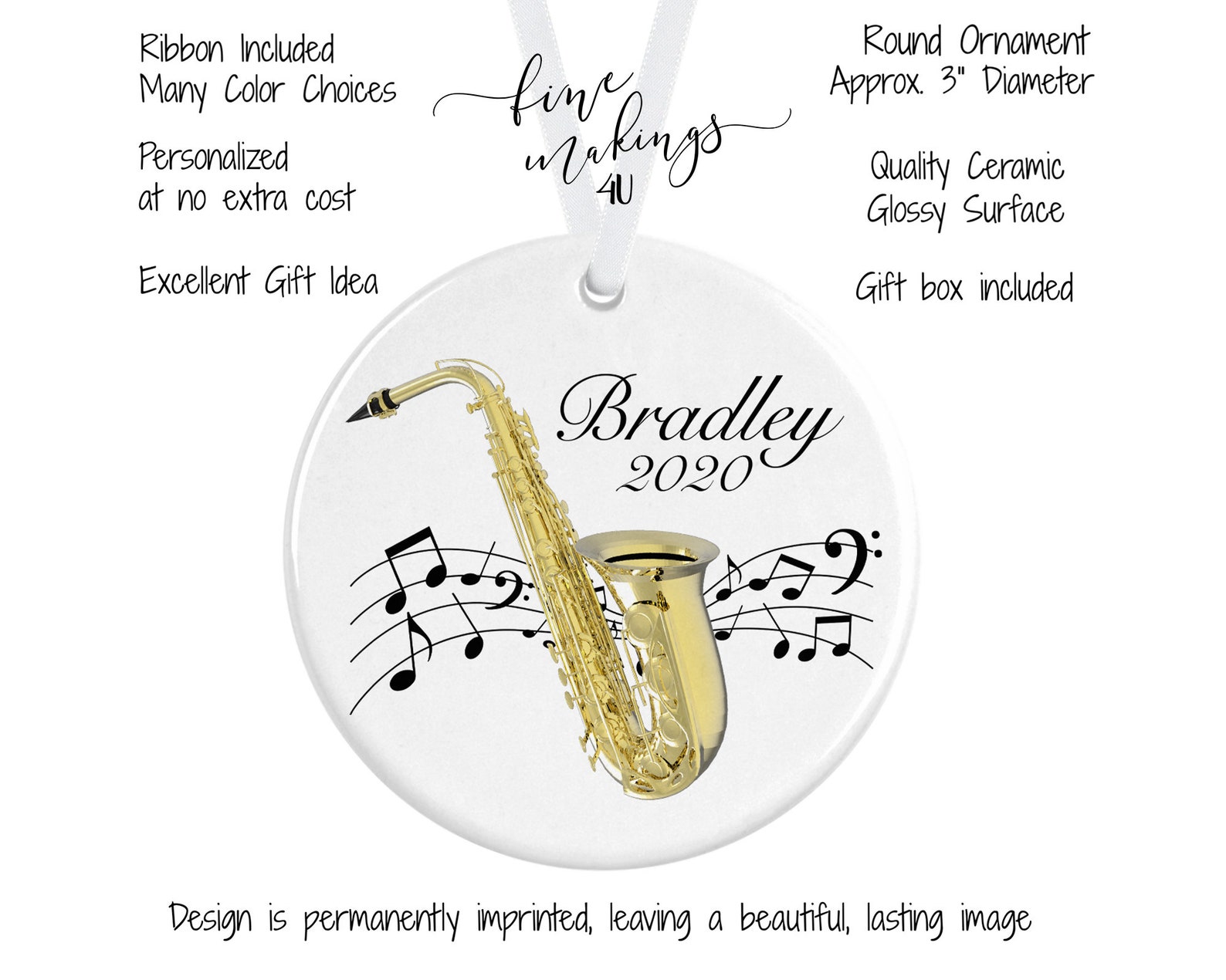 Personalized Saxophone Ornament/Music Gifts/Music Themed Decor Etsy