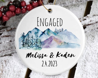Engaged Mountains Ornament/Engaged Ornament/1st Christmas Ornament/Engagement Gift/Personalized Gift/Mountain Engagement Christmas Ornament
