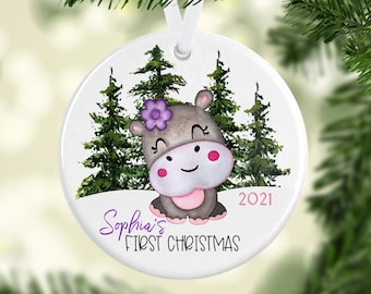Hippo Ornament, Baby's First Christmas Ornament, Hippo, Tree Ornament, Christmas Ornament, Hippo Gift, Hippopotamus, Baby Girl Christmas