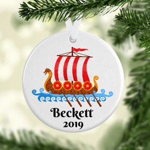 Viking Ship Ornament/Viking Long Boat Personalized Gift/Dragon Ship Christmas Decor/Custom Kids Christmas Tree Ornament/Nordic Viking Gifts