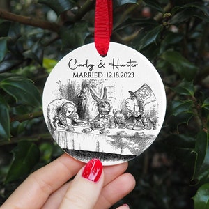 Alice in Wonderland Bridal Shower, Gift for Couples, Alice Wedding Ornament, Engagement Ornament, Alice in Wonderland Tea Party Ornament