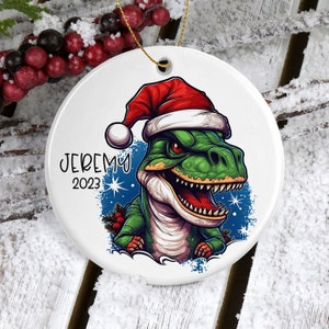 Green Dinosaur Christmas Ornament, T Rex Ornament, Dinosaur Gifts for Boys, for Girls, Dinosaur Ornament, Personalized Dino Ornament, Custom