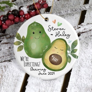 Avocado Expecting Ornament, Pregnancy Reveal Ornament, Expecting Baby Christmas Ornament, Pregnancy Announcement Ornament Personalized