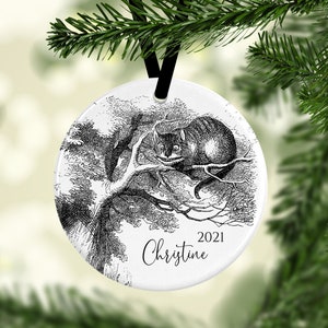 Cheshire Cat Christmas Ornaments, Alice In Wonderland Gift, Cat Ornament, Personalized Gift, Christmas Tree Decor, Cheshire Cat Ornament