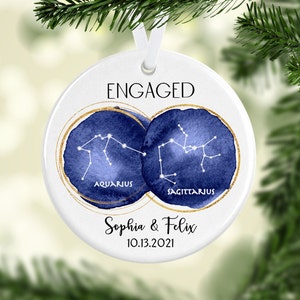 Himmlischer Verlobungsornament/Personalisierte Sternzeichen Geschenke/Verlobungsgeschenk/Astrologische Konstellation Weihnachtsbaum Dekoration/Sternennacht Ornament