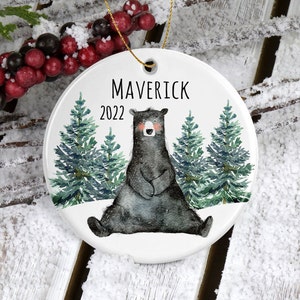 Black Bear Ornament/Bear Gifts/Christmas Ornaments/Black Bear Decor/Woodland Animals Custom Ornament/Personalized Gift/ Kids Bear Ornament