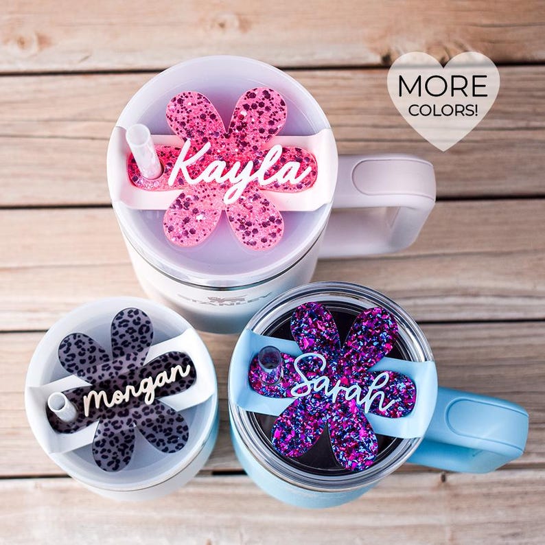 Daisy Name Plate, Stanley Tumbler Topper, Daisy Stanley Lid Tag, Flower Tumbler Accessories, Personalized Name Tag, Custom Lid Tag, 20 30 40 image 1