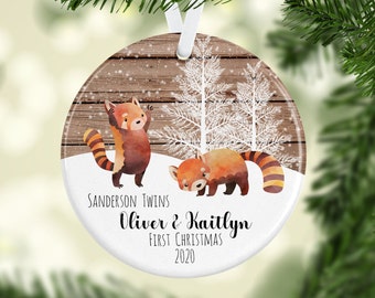 Red Panda Twins First Christmas Ornament/Animal Baby Shower Gift for Twins/Twins 1st Christmas Gift/Red Panda Ornament/Baby First Christmas