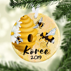 Bee Ornament/Personalized Bee Ornament/Honey Bee Gift/Bee Christmas Ornament/Bee Home Decor/Bee Hive Gift for Bee Lover/Insect Ornament