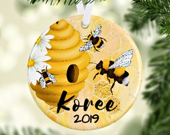 Bee Ornament/Personalized Bee Ornament/Honey Bee Gift/Bee Christmas Ornament/Bee Home Decor/Bee Hive Gift for Bee Lover/Insect Ornament