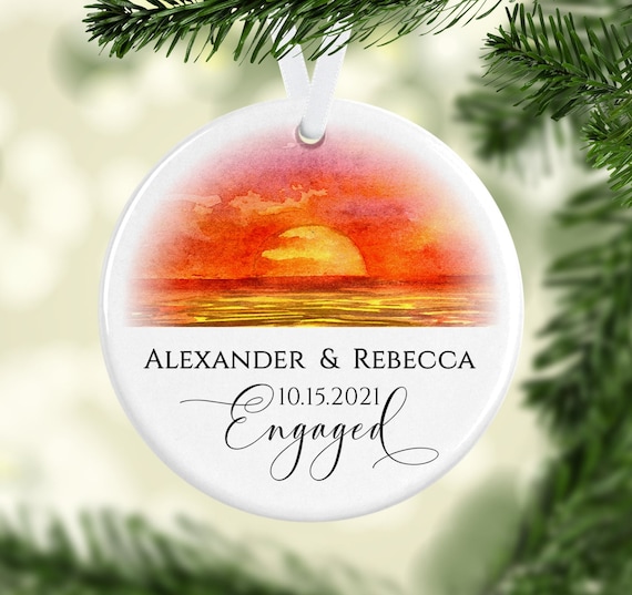 Sunset Engagement Ornament/Christmas Ornaments/Sunset Lover Gift/Sunset Ornament/Engagement Gift/Bridal Shower Gift/Custom Couples Gift/