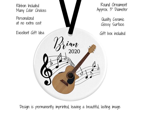 Ornament - Black - PERSONALIZED Acoustic Guitar Ornament - Black - PERSONALIZED Acoustic Guitar