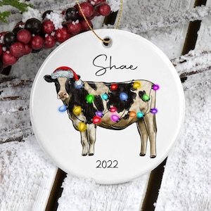 Cow Ornament/Cow Gifts/Christmas Ornaments/Farm Gifts/Cow Decor/Custom Farm Ornament/Personalized Gifts/Christmas Lights Cow Themed Gifts