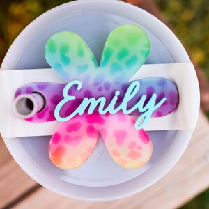 Daisy Name Plate, Stanley Tumbler Topper, Daisy Stanley Lid Tag, Flower Tumbler Accessories, Personalized Name Tag, Custom Lid Tag, 20 30 40 image 2