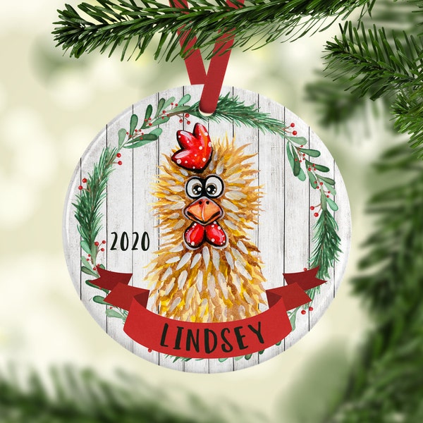 Personalized Chicken Ornament/Personalized Chicken Gifts/Rustic Chicken Christmas Ornament/Chicken Lover Gift/Funny Chicken Christmas Decor