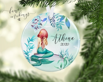 Personalized Mermaid Ornament/Mermaid Gifts/Christmas Ornaments/Mermaid Decor/Gift for Her/Ceramic Mermaid Christmas Ornament/Ocean Ornament