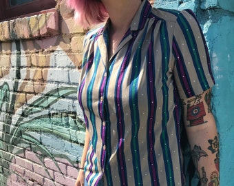 70's Striped Button Up Top