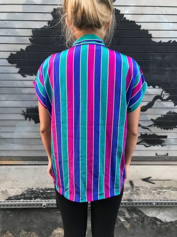 70's Rainbow Striped Blouse w/ Tie - image 2