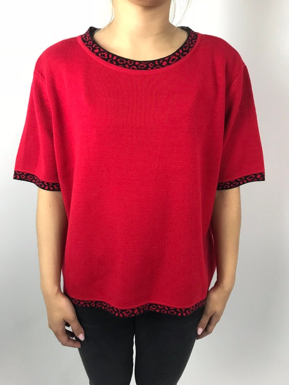 80's Leopard Knit Boxy Sweater Top - image 1